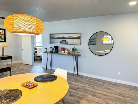 The dining area offers a perfect setting for family dinners and lively gatherings