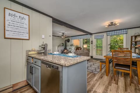 Open kitchen and dining area