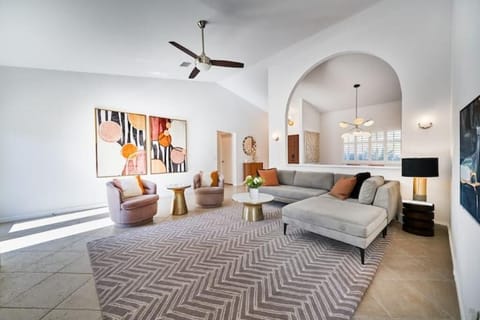 Living Room with Vaulted Ceilings open to Dining Room