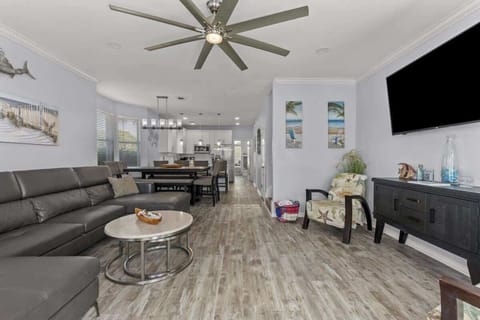Our living room area is modern meets beachy!