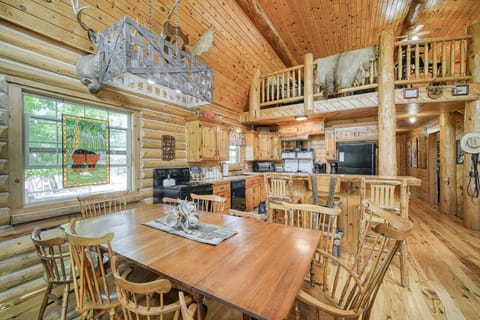 Spacious dining table in open cabin layout