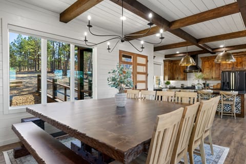 Dining table with both chairs and bench seating
