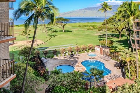 Overlooking the pool and ocean.