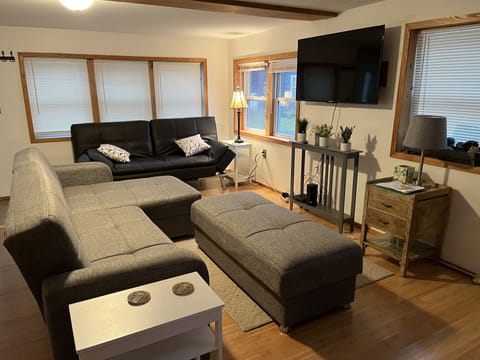 Views of lake from window. 50-inch flat screen TV with Roku. 