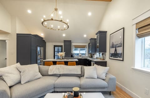 Spacious lounge with soaring ceilings and modern décor.