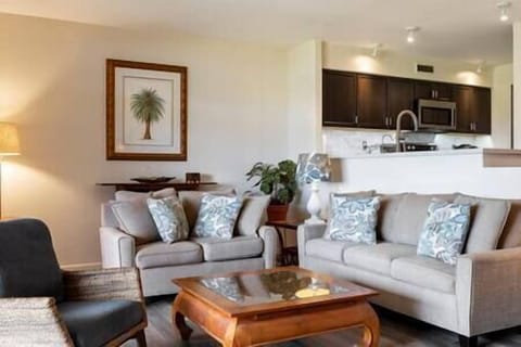 Kitchen sits just above the living area