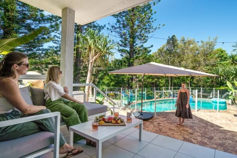 With outside lounging space to watch the kids in the pool