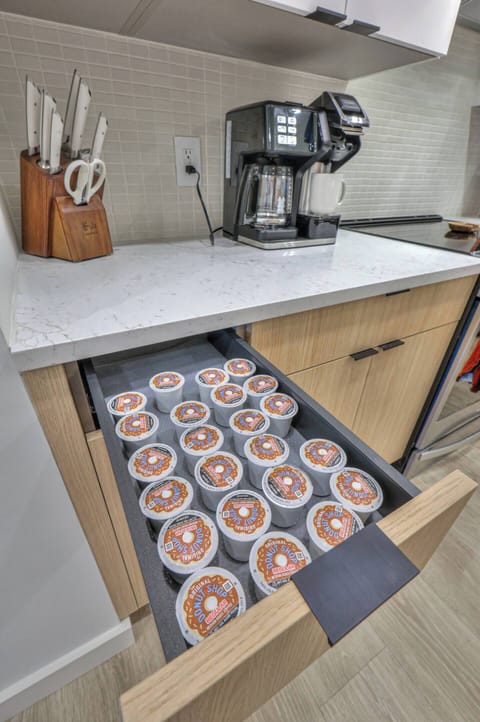 Essential starter pack amenities — including coffee pods to kickstart your mornings.