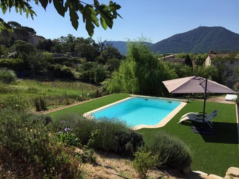 In view of the pool and garden