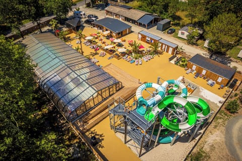 Expansive water park area with slides and pools, perfect for family fun.