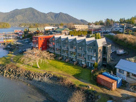 Birds eye view of the building and town