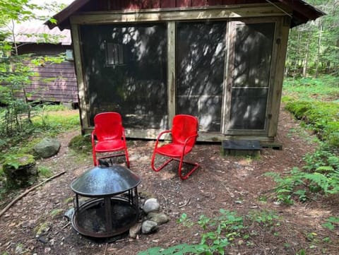 Firepit behind cabin