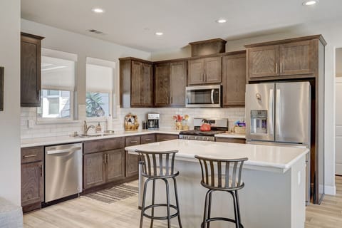 Kitchen with bar seating.