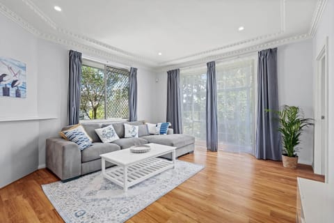 A bright and airy living room with ample natural light.