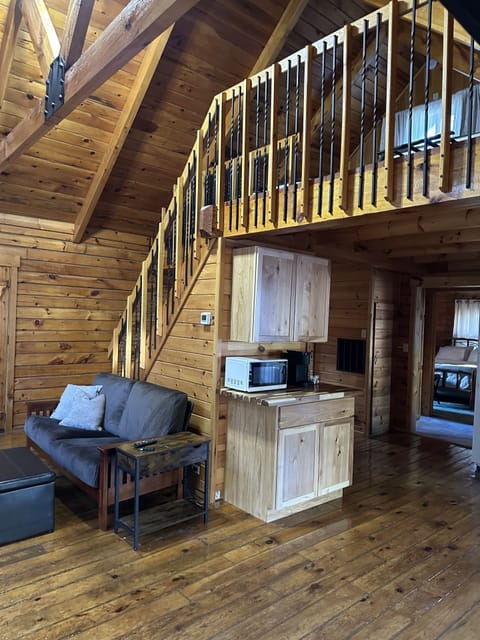 Microwave and keurig coffee maker. You’ll find coffee, cream and sugar options