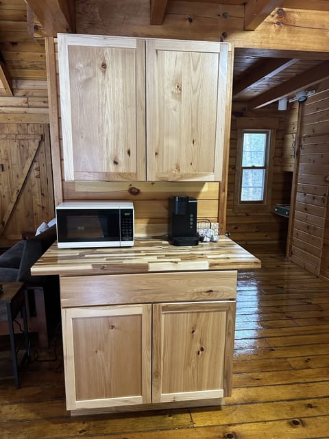 Microwave and keurig coffee maker. Coffee, creamer and sugar options