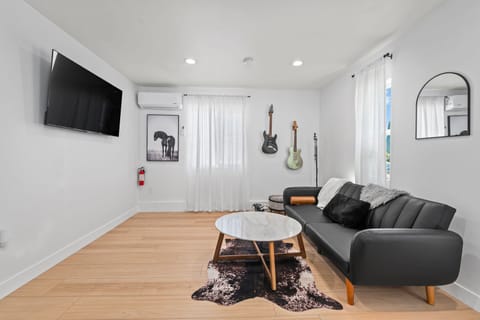 TV w/ wifi to use w/ your streaming services. Mini split AC/Heat in living room.