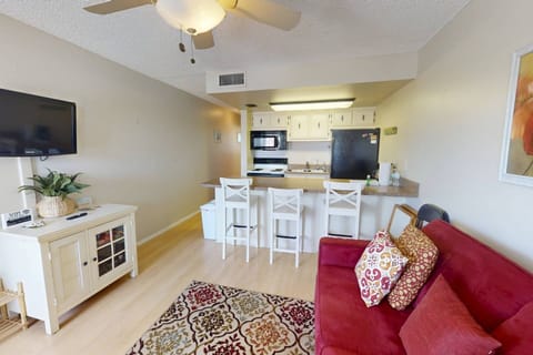 Open Living/Kitchen Area, with Bar Seating, and Full Size Sleep Sofa