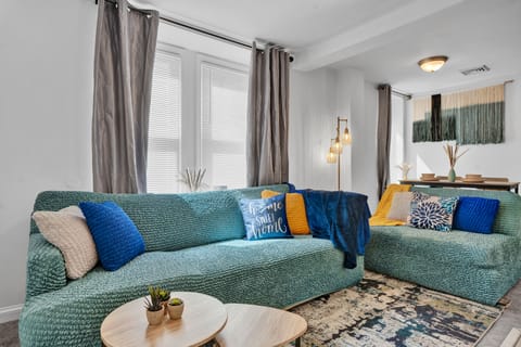 Modern furnished living room and a lovely dinner to compliment.