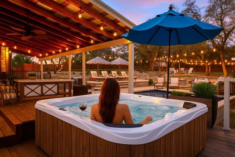 Unwind in the large, private hot tub in the back yard for a a truly relaxing experience.