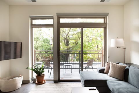 Comfortable living area with flexible seating and workspaces