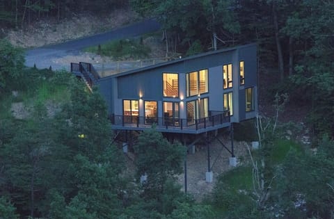 Angle House, at night.