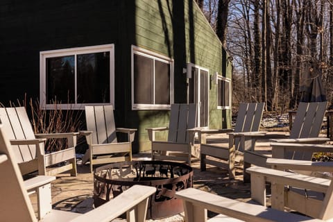 Wood burning fire pit in the courtyard