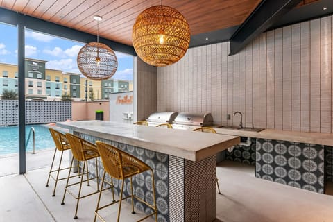 Bar seating near grills