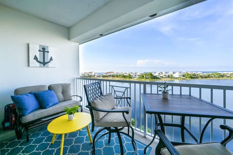 Balcony with gulf and lake views