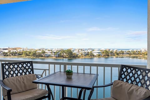 Balcony with gulf and lake views