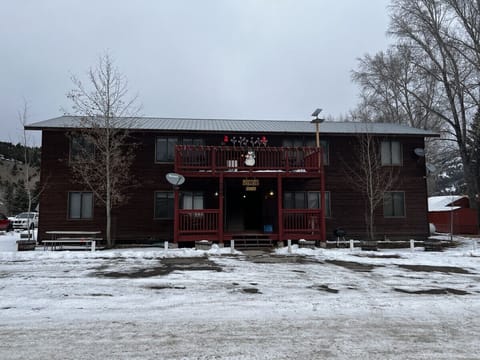 Outside of condos during winter.