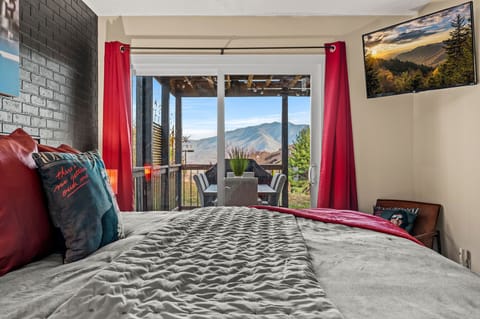 Gorgeous View of Mt. LeConte from your downstairs king suite.