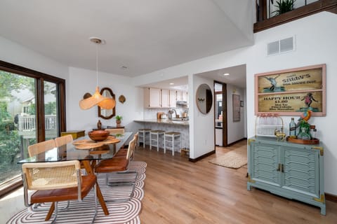 The dining area opens to the great room.