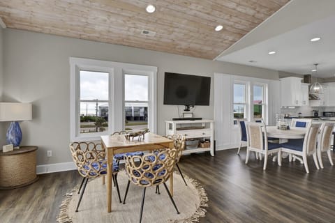 Large family room with three dining areas