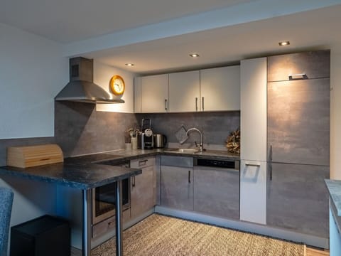 Kitchen, Countertop, Interior Design, Flooring, Furniture, Kitchen Appliance, Major Appliance, Cabinetry, Home Appliance, Floor