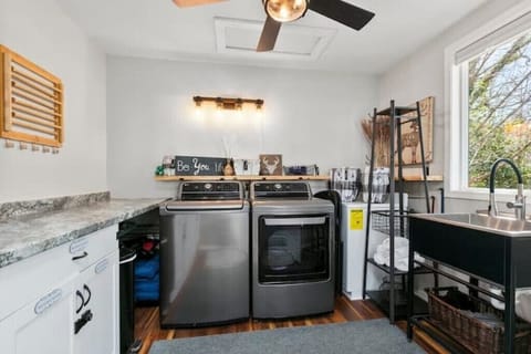 Shared Laundry; iron & small iron board under counter, Landry pods in your unit.