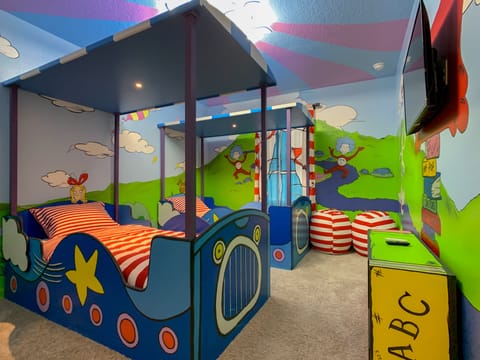 Dr. Seuss Custom Trolley Train Ride Beds and Custom Immersive Mural