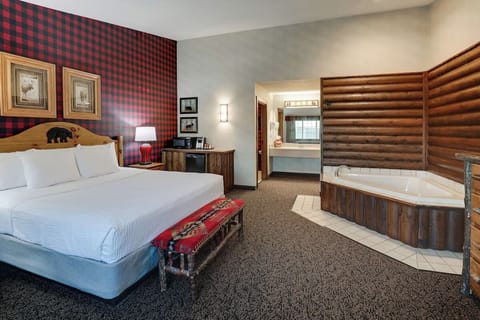 Unwind in a spacious suite with private whirlpool comfort.