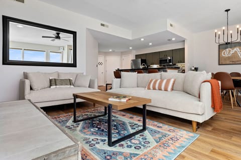 There is plenty of seating in the living room with this comfy couch & love seat.