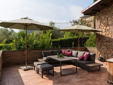 Plant, Furniture, Property, Sky, Table, Shade, Outdoor Furniture, Umbrella, Building, Tree