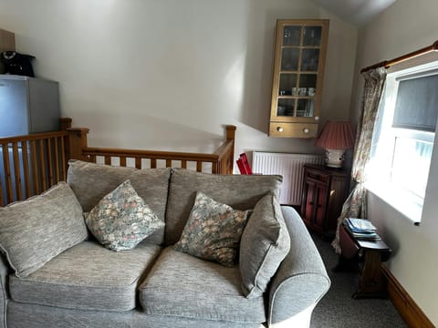 2 seater sofa and cushions, corner unit with lamp