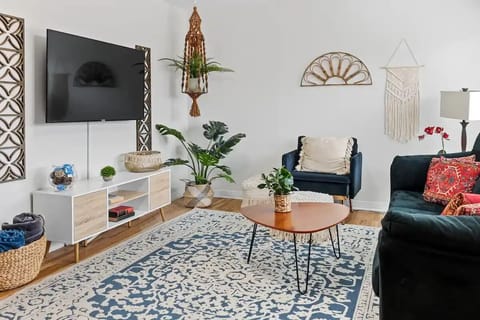 Living room with 55 in smart TV.