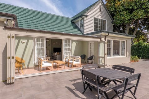 Sunny patio with seating