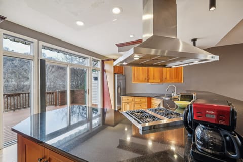 Modern kitchen with Thermador stove/oven, Bosch fridge and dishwasher.