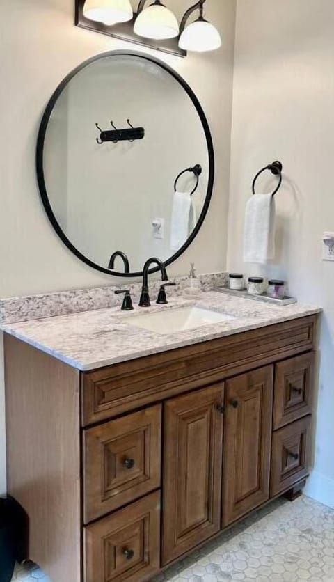 There is plenty of counter space to get ready in the morning.