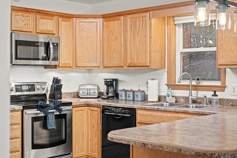 Fully stocked kitchen.