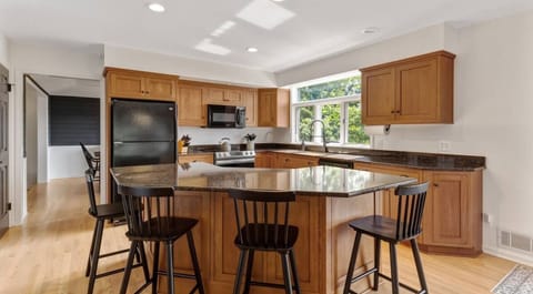 Kitchen with lake views
