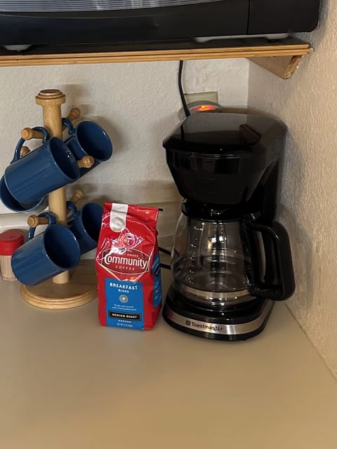 Coffee station. We start you off with your first a bag of coffee.