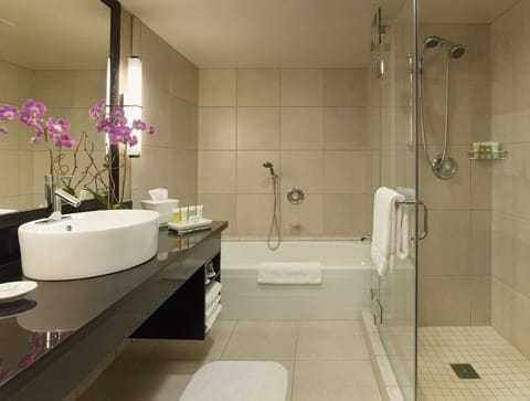 Start your morning with bright vanity lighting and fresh towels.