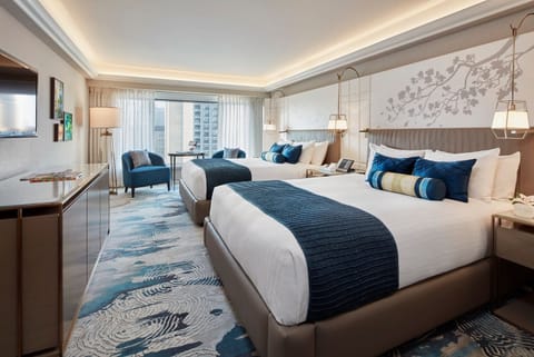 Settle into two crisp beds under soft, calming lighting.